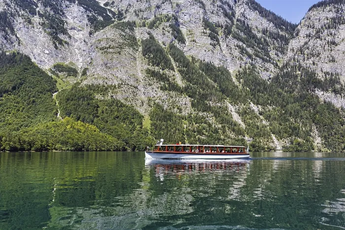 Framed Print : Excursion boat on the Königssee Print, Bavaria, Germany Framed Print : Excursion boat on the Königssee Print, Bavaria, Germany