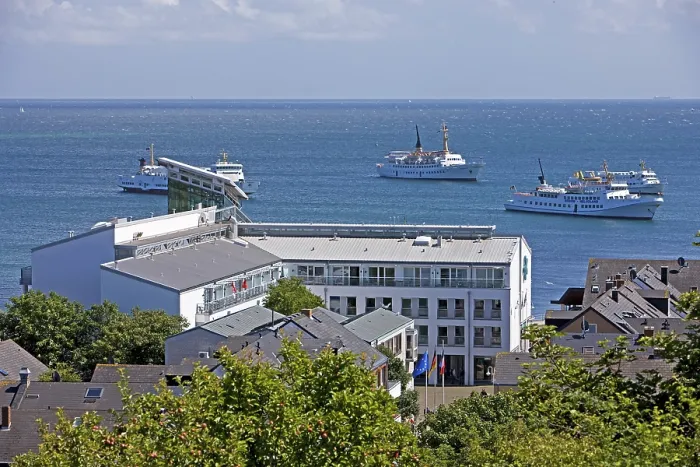 Framed Print : Helgoland Island Print: Excursion Boats and Hotel Complex Framed Print : Helgoland Island Print: Excursion Boats and Hotel Complex