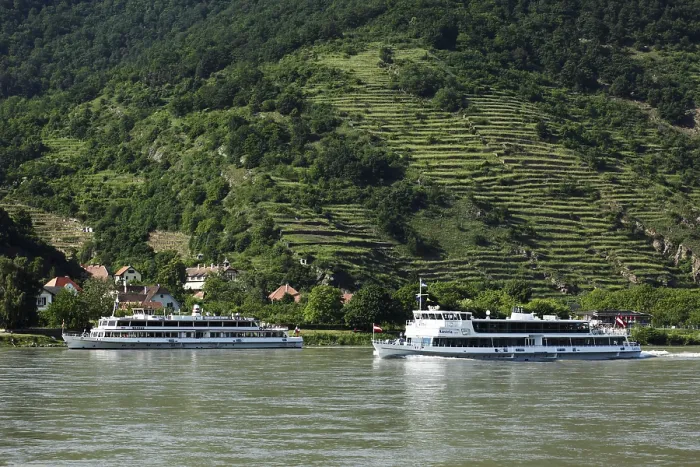 Framed Print : Danube River Excursion Ships Print, Spitz, Austria Framed Print : Danube River Excursion Ships Print, Spitz, Austria