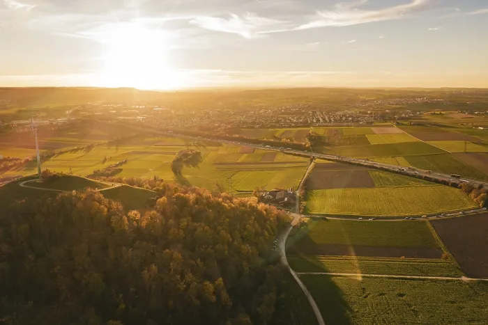 Framed Print : Extensive Fields and Forests Print at Sunset, Germany