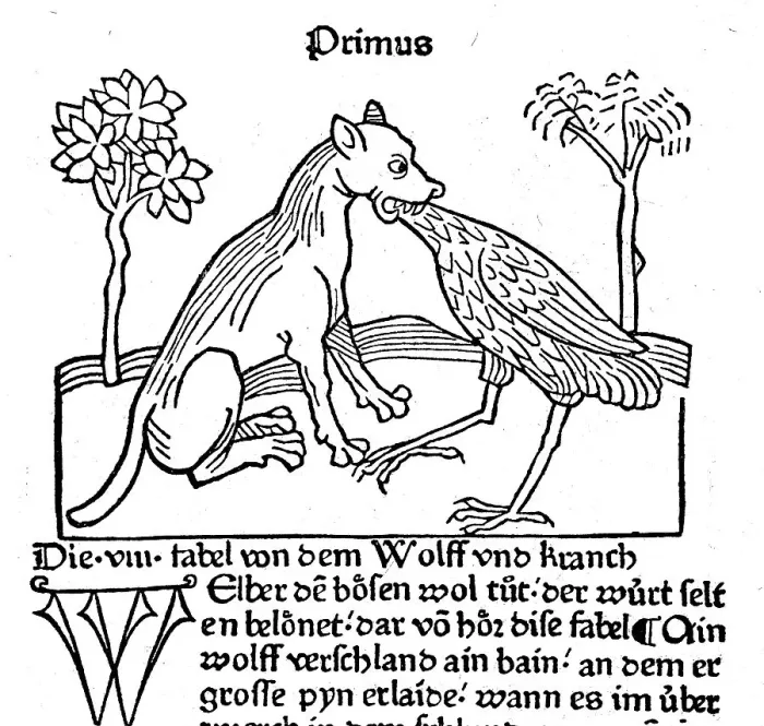Framed Print : The Fable of the Wolf and the Crane Print, 1475