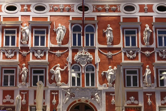 Framed Print : Facade of the Hacklhaus building Print, Leoben, Austria Framed Print : Facade of the Hacklhaus building Print, Leoben, Austria