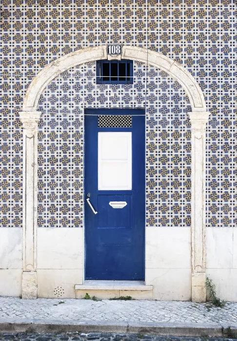 Framed Print : Facade with Painted Tiles, Lisbon Old Town Print Framed Print : Facade with Painted Tiles, Lisbon Old Town Print