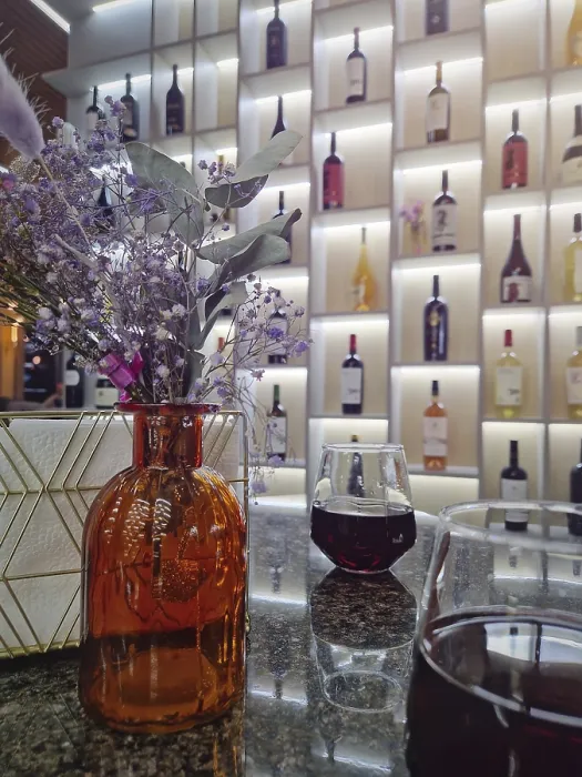 Framed Print : Fancy Restaurant Interior Print with Wine and Flowers Framed Print : Fancy Restaurant Interior Print with Wine and Flowers