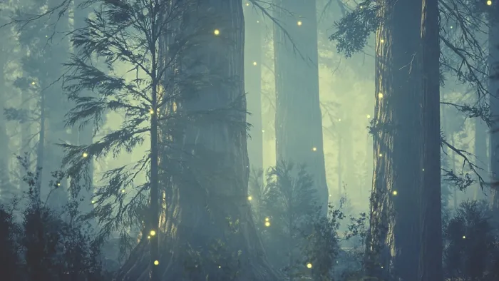Framed Print : Fantasy Firefly Lights Print - Magical Forest Scene Framed Print : Fantasy Firefly Lights Print - Magical Forest Scene