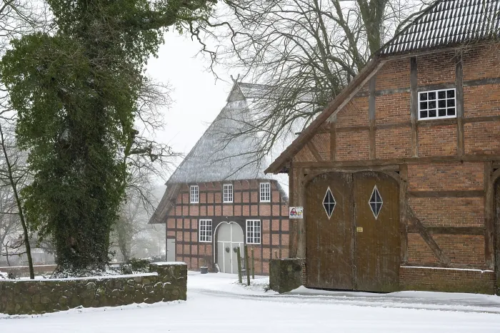 Framed Print : Farm in Dotingen Winter Print, Lower Saxony, Germany Framed Print : Farm in Dotingen Winter Print, Lower Saxony, Germany