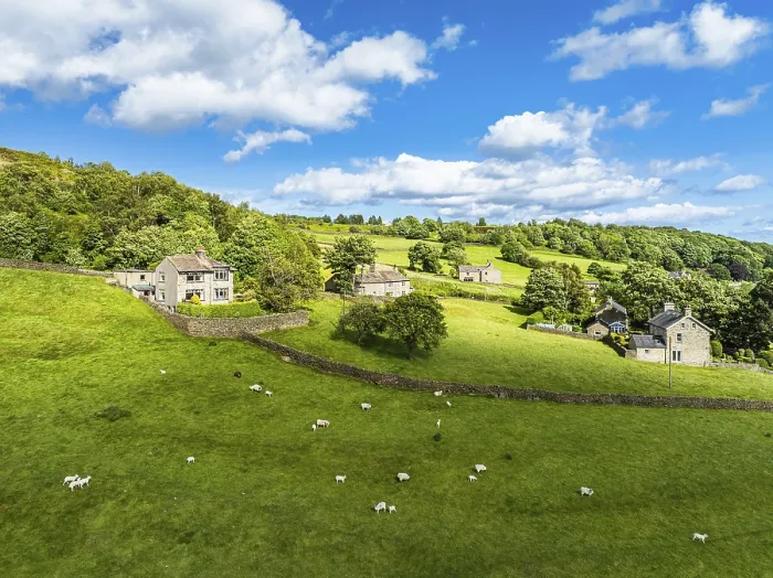 Framed Print : Farms and Fields Print over Cononley River Aire, Keighley Framed Print : Farms and Fields Print over Cononley River Aire, Keighley