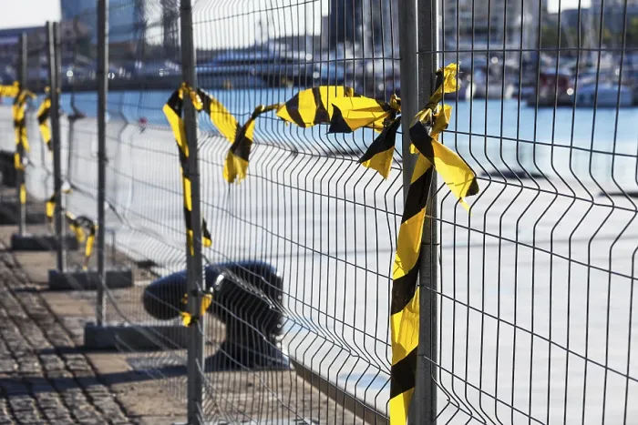 Framed Print : Fence with ribbons on a construction site Print Framed Print : Fence with ribbons on a construction site Print
