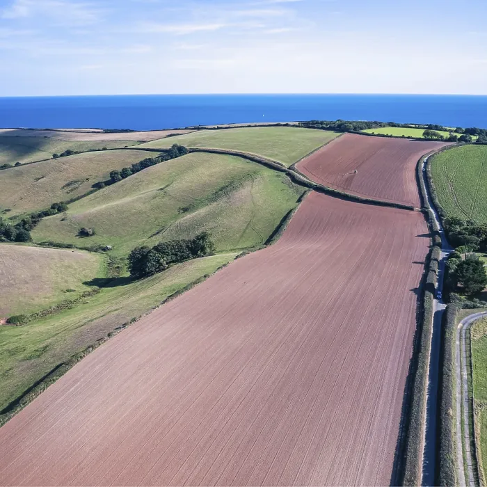 Framed Print : Devon Landscape Print: Fields and Farmlands from a Drone Framed Print : Devon Landscape Print: Fields and Farmlands from a Drone