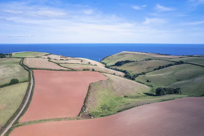 Framed Print : Devon Farmland Print from Drone, England Framed Print : Devon Farmland Print from Drone, England