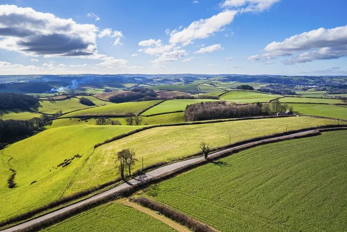Framed Print : Fields and Farmlands in Spring Drone Print, Devon, UK
