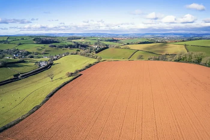 Framed Print : Fields and Farmlands in Spring Print, Devon, UK Framed Print : Fields and Farmlands in Spring Print, Devon, UK
