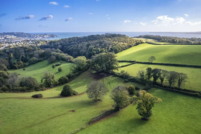 Framed Print : Devon Fields Print from a Drone, UK Framed Print : Devon Fields Print from a Drone, UK