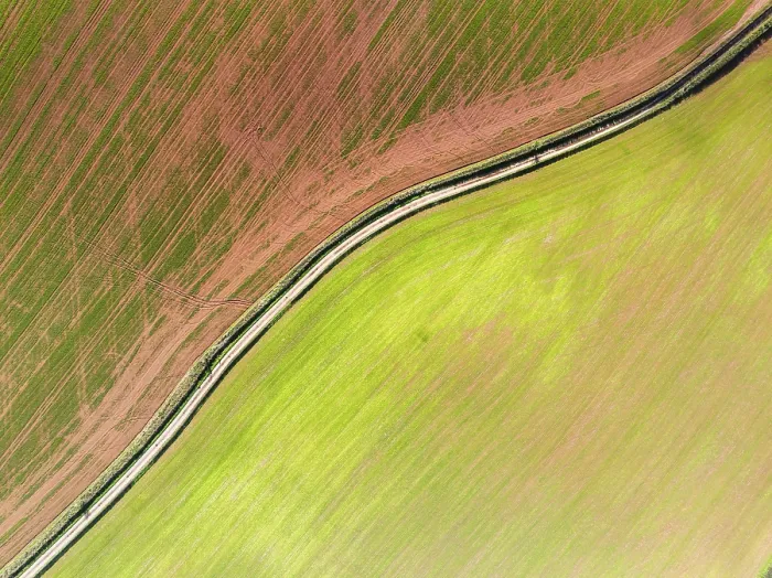 Framed Print : Top Down over Fields and Farms Print, Devon, UK