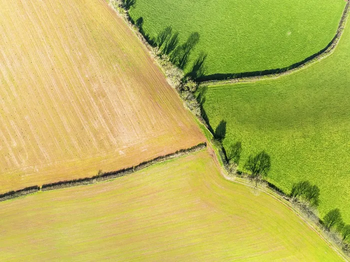 Framed Print : Top Down Print of Devon Fields and Farms from a Drone