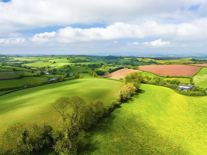 Framed Print : Devon Fields and Farms Drone Print, England Framed Print : Devon Fields and Farms Drone Print, England