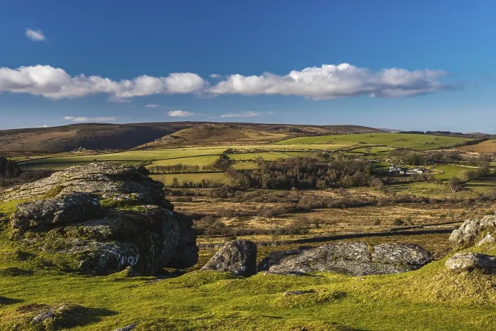 Framed Print : Haytor Rocks Fields and Meadows Print, Devon, England Framed Print : Haytor Rocks Fields and Meadows Print, Devon, England