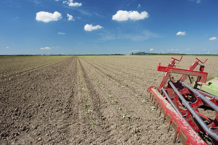 Framed Print : Vegetable Fields with Planting Machine Print