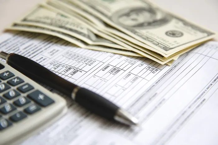 Framed Print : Financial Print with Calculator and Documents Framed Print : Financial Print with Calculator and Documents