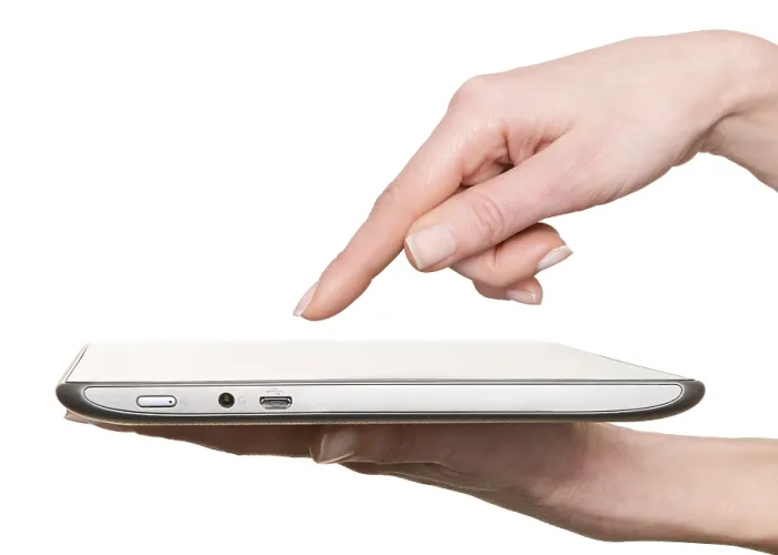Framed Print : Finger Pointing at Tablet Computer Screen Print Framed Print : Finger Pointing at Tablet Computer Screen Print