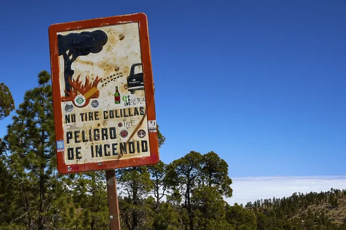 Framed Print : Fire Hazard Sign in Teide National Park Print Framed Print : Fire Hazard Sign in Teide National Park Print