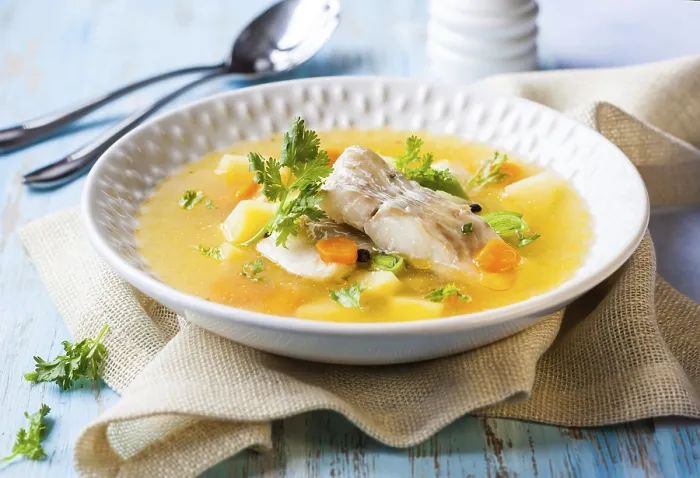 Framed Print : Fish Soup Print with Cod and Vegetables