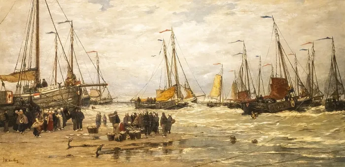 Framed Print : Fishing Pinks in Breaking Waves Print, c. 1875-1885 Framed Print : Fishing Pinks in Breaking Waves Print, c. 1875-1885
