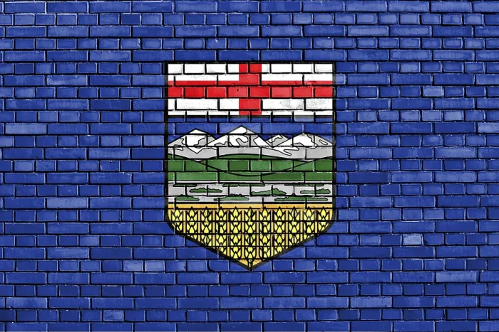 Framed Print : Flag of Alberta Painted on Brick Wall Print Framed Print : Flag of Alberta Painted on Brick Wall Print