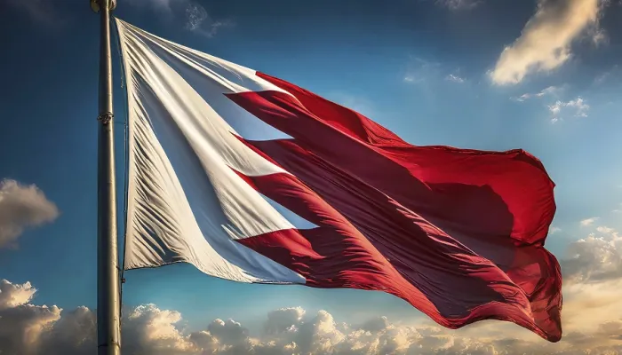 Framed Print : The Flag of Bahrain Print - Blue Sky Framed Print : The Flag of Bahrain Print - Blue Sky