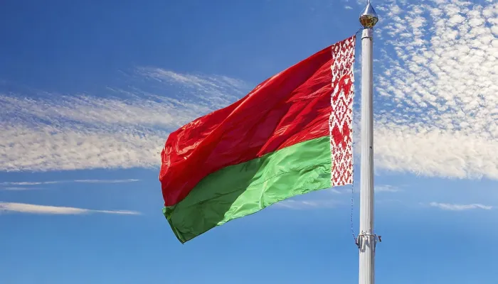 Framed Print : The Flag of Belarus Print Against a Blue Sky Framed Print : The Flag of Belarus Print Against a Blue Sky