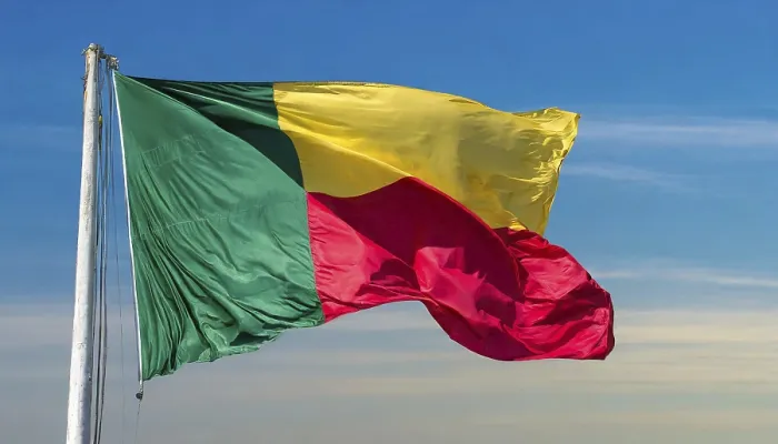 Framed Print : The Flag of Benin Print, Isolated Against a Blue Sky Framed Print : The Flag of Benin Print, Isolated Against a Blue Sky