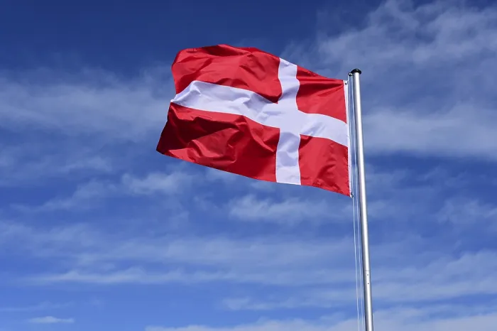 Framed Print : The Flag of Denmark Print Against a Blue Sky Framed Print : The Flag of Denmark Print Against a Blue Sky