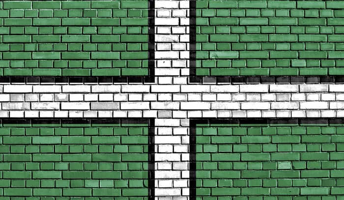 Framed Print : Flag of Devon Painted Print on Brick Wall Framed Print : Flag of Devon Painted Print on Brick Wall