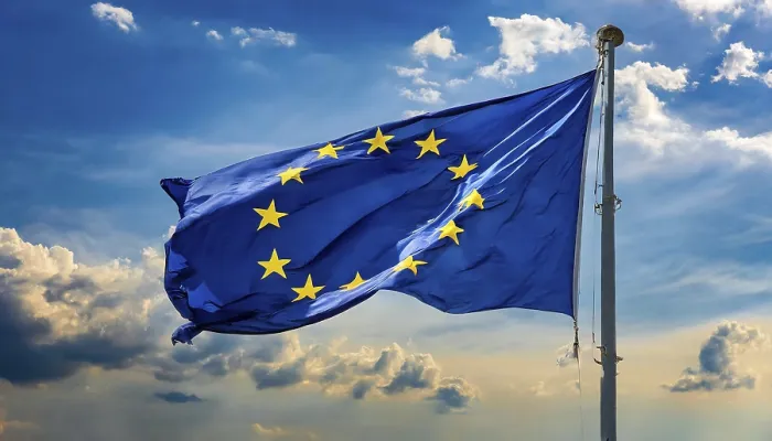 Framed Print : The EU Flag Print - Blue Sky Background Framed Print : The EU Flag Print - Blue Sky Background