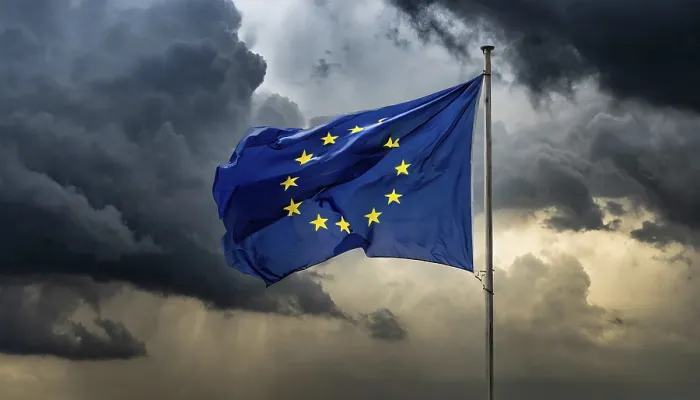 Framed Print : The EU Flag Print - Dark Clouds Background Framed Print : The EU Flag Print - Dark Clouds Background