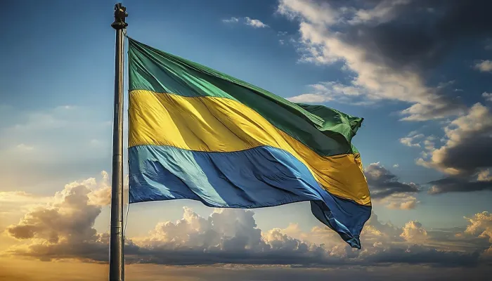 Framed Print : Gabon Flag Print - Blue Sky Framed Print : Gabon Flag Print - Blue Sky