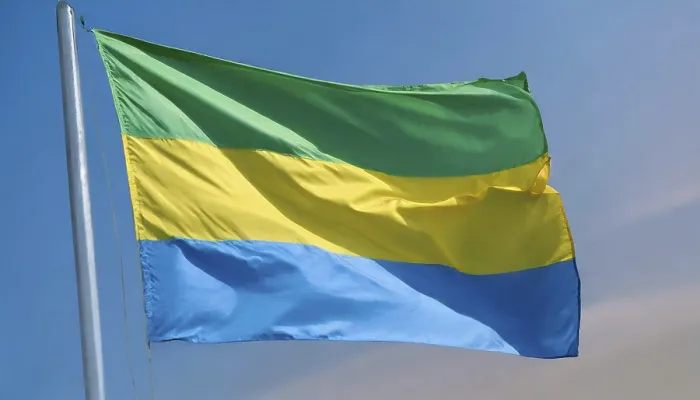 Framed Print : Gabon Flag Print Against a Blue Sky Framed Print : Gabon Flag Print Against a Blue Sky