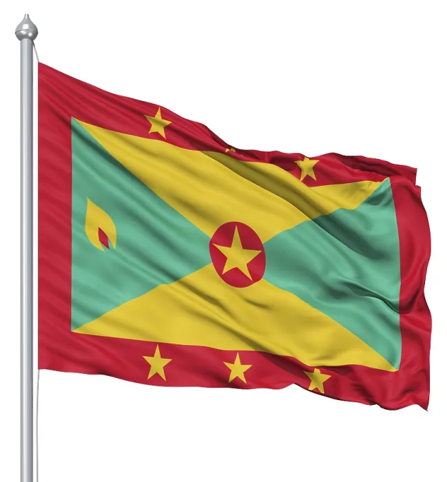 Framed Print : Flag of Grenada Print with Waving Flagpole Framed Print : Flag of Grenada Print with Waving Flagpole