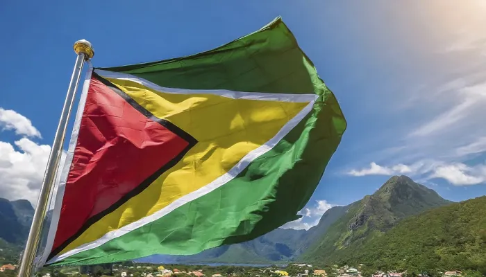 Framed Print : Guyana Flag Print - Blue Sky Background Framed Print : Guyana Flag Print - Blue Sky Background