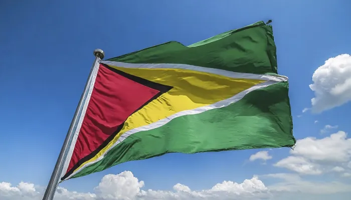 Framed Print : The Flag of Guyana Print, Isolated Against Blue Sky Framed Print : The Flag of Guyana Print, Isolated Against Blue Sky