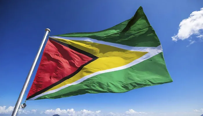 Framed Print : The Flag of Guyana Print, Isolated Against Blue Sky Framed Print : The Flag of Guyana Print, Isolated Against Blue Sky