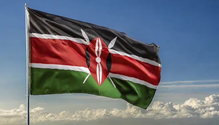 Framed Print : The Flag of Kenya Print - Blue Sky Background Framed Print : The Flag of Kenya Print - Blue Sky Background