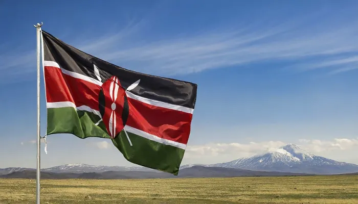 Framed Print : The Flag of Kenya Print - Blue Sky Background Framed Print : The Flag of Kenya Print - Blue Sky Background