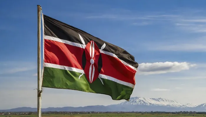Framed Print : The Flag of Kenya Print - Isolated Against a Blue Sky Framed Print : The Flag of Kenya Print - Isolated Against a Blue Sky