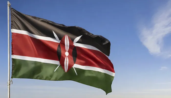 Framed Print : The Flag of Kenya Print - Isolated Against a Blue Sky Framed Print : The Flag of Kenya Print - Isolated Against a Blue Sky