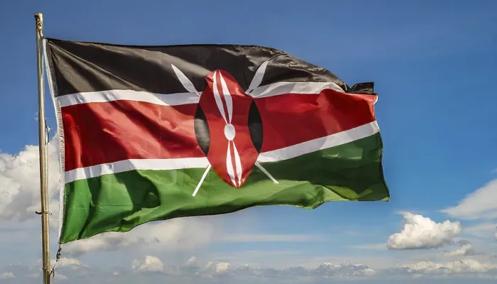 Framed Print : The Flag of Kenya Print - Blue Sky Background Framed Print : The Flag of Kenya Print - Blue Sky Background