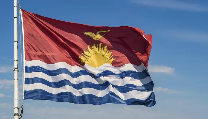 Framed Print : Kiribati Flag Print: Blue Sky Background Framed Print : Kiribati Flag Print: Blue Sky Background
