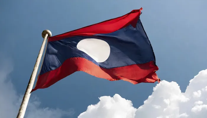 Framed Print : Laos Flag Print Against a Blue Sky Framed Print : Laos Flag Print Against a Blue Sky