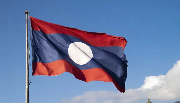 Framed Print : The Flag of Laos Print - Blue Sky Background Framed Print : The Flag of Laos Print - Blue Sky Background