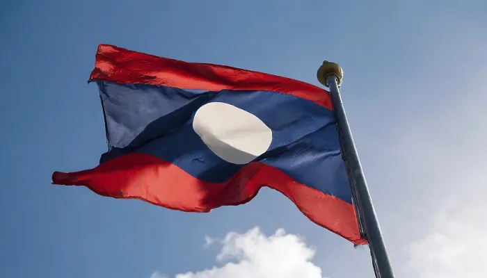 Framed Print : Laos Flag Print Against Blue Sky Framed Print : Laos Flag Print Against Blue Sky